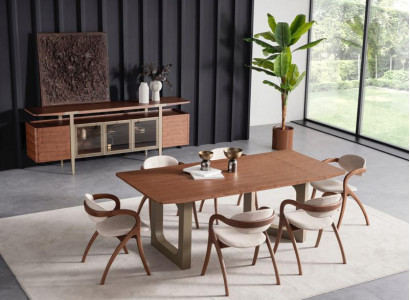Esszimmer Garnitur Essgruppe Kommode 6x Lehnstuhl Tisch Sideboard 8 tlg