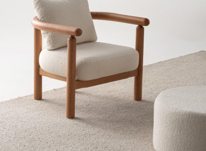 Beiger Esszimmerstuhl, Modern, Holzgestell, Helles Holz, 60x60x68 cm