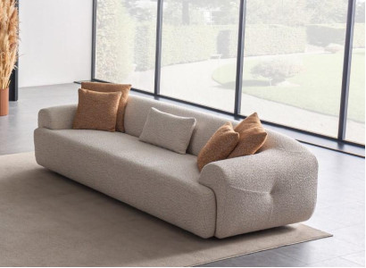 Grau Sofa, 3-Sitzer, Modern, Mit Kissen, Textil, 256x103x72 cm