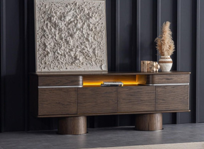 Braune Konsole, Modern, 4 Schubladen, Holz & Metall, 225x50x83 cm