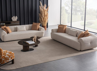 Beiges Sofa Set, 2-teilig, Modern, 6 Sitzplätze, Mit Kissen, 256 cm