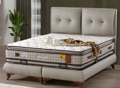 Elegantes weißes Bett mit Matratze aus Textil und Holz