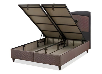 Braunes modernes Bett aus Holz und Textil