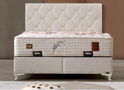Elegantes Weißes Bett mit Matratze aus Textil und Holz