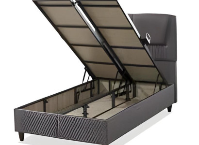 Graues Textil-Holz Bett im modernen Design