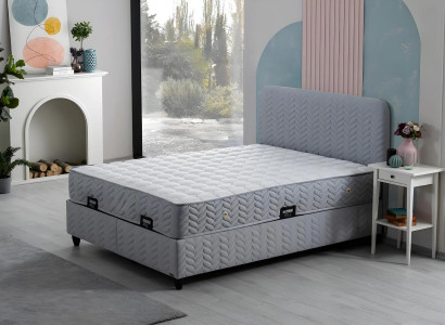 Grau modernes Bett mit Matratze aus Holz und Textil