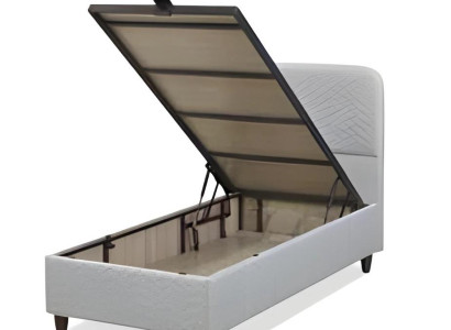 Graues Stoff-Holz Bett im modernen Design