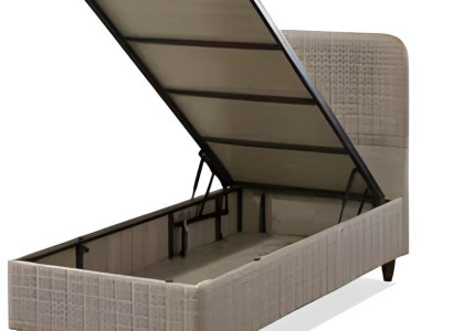 Beige Textil-Holz Bett im eleganten Design