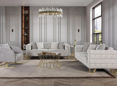 Luxus Sitzgarnitur Polstergarnitur Design Sitzpolster Lounge Sofa Beige 3+3+1