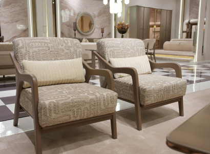 Moderner Beigefarbener Stoffsessel im eleganten Design im Doppelset