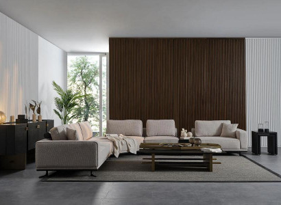 Beiges Ecksofa L-Form, 9-teilig, Modern, Mit Kissen, Couchtische