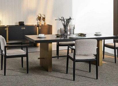 Schwarzes Esstisch Set, 4 Stühle, Konsole, Modern, 220x77x103 cm