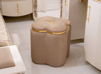 Beiger Holz-Textil Pouf modern Elegant Sitz- und Fußhocker
