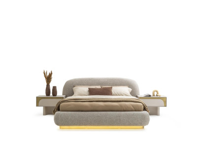 Schlafzimmer Set Bett + 2х Nachttische 3-teiliges Moderne Möbel Doppelbett LED