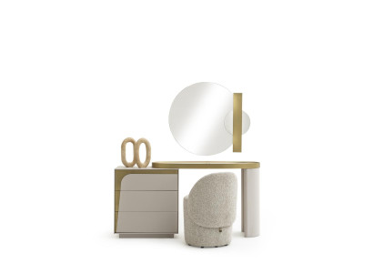 Schminktisch mit Spiegel Hocker Moderne Möbel Stil Weiß Kommode 3tlg