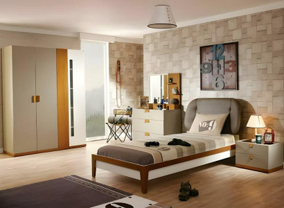 Grau Kinderzimmer-Set aus Holz mit Bett, Schrank und Schreibtisch