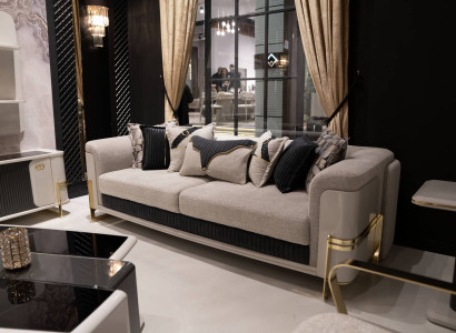 Graues Stoffsofa 3-Sitzer modern eleganter Wohnzimmersofa