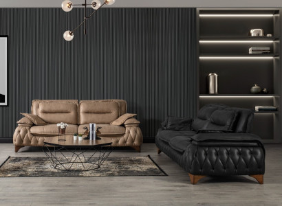 Luxus Sitzgarnitur Polstergarnitur Sitzpolster Lounge Sofa Schwarz Braun 3+3