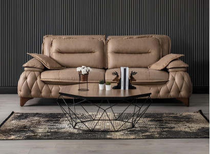 Hellbraune Chesterfield Couch Schwarzer Dreisitzer Sofa Polster 235cm