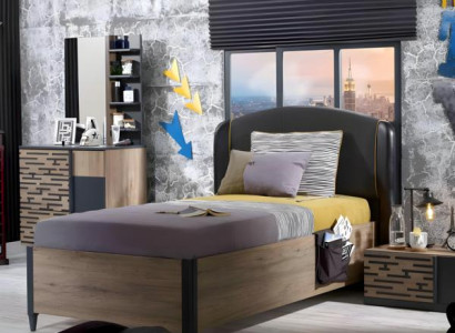 Kinderzimmer-Set Braun aus Holz mit Kinderbett, Schrank, Schreibtisch