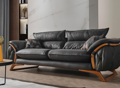 Schwarze Dreisitzcouch 3-Sitzer-Sofa Dreisitzgarnitur Dreisitzer Polstersofa