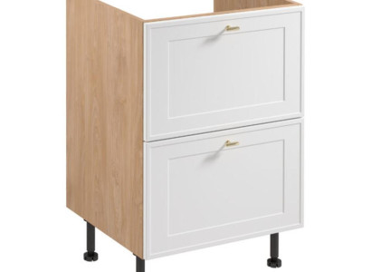 Küchenschrank 2 Schubladen für Induktionskochfeld-Einbau Beige Weiß