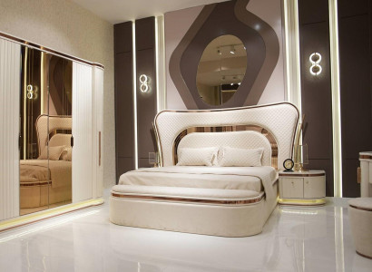 Elegantes weißes Schlafzimmer-Set aus Holz mit Bett, Nachttischen