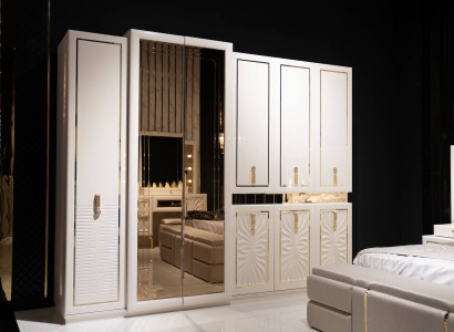 Kleiderschrank aus Holz in Beige modern eleganter Stil