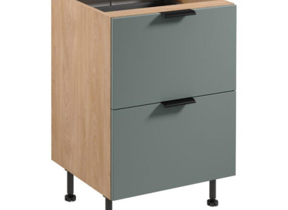 Unterer Küchenschrank Besteckeinsatz 2 Schubladen Holz Schrank Beige-Grau
