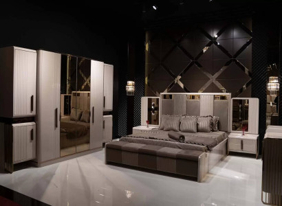 Elegantes beige Schlafzimmer-Set aus Holz mit modernem Design