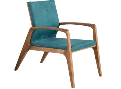 Moderner blauer Stoffsessel aus Holz