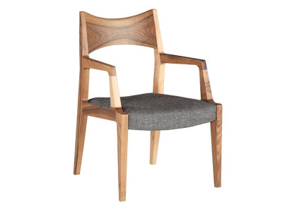 Moderner grauer Stoffsessel aus Holz mit elegantem Design