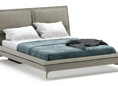 Graues Stoffbett modern mit Holzrahmen für Schlafzimmer