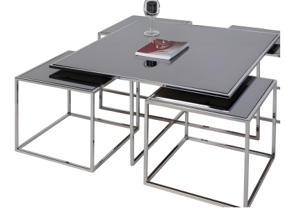 Grauer Couchtisch aus Edelstahl modern und elegant