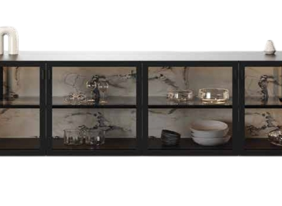Moderne graue Konsol aus Holz mit Glas für Wohnzimmer und Flur