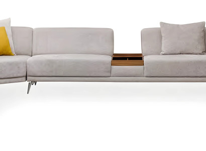 Modernes weißes Stoff-Ecksofa aus Holz für eleganten Wohnstil
