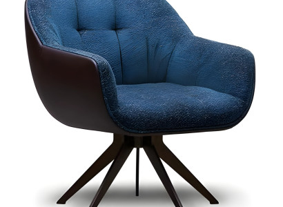 Moderner blauer Stoffsessel aus Holz mit elegantem Design