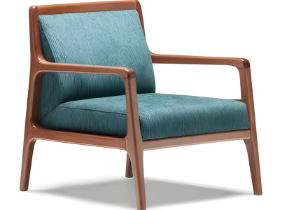 Moderner blauer Stoffsessel aus Holz mit zeitgenössischem Design