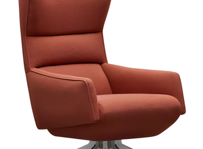 Moderner orangefarbener Stoffsessel mit ergonomischem Design