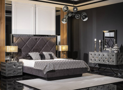 Schlafzimmer Set Bett 2x Nachttische Schminktisch Spiegel Top-Qualität Komplett