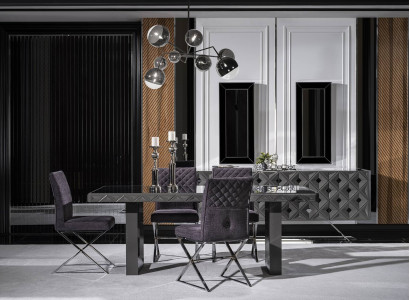 Modern Einrichtung Set Möbel Esstisch Neu 4х Stühle Design Sideboard mit Spiegel