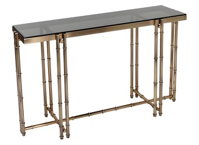 Goldener Konsolentisch aus Metall und Glas im eleganten Design