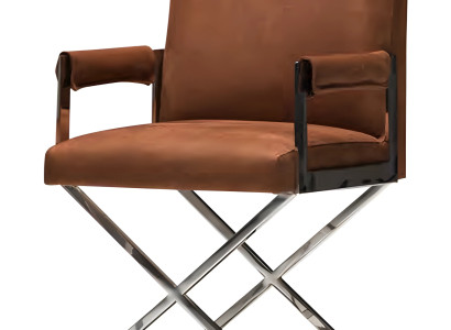 Brauner moderner Metallstuhl mit Komfort und eleganter Verarbeitung