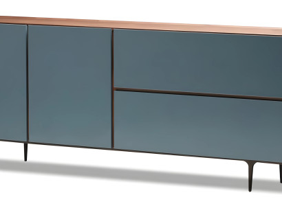 Blaue Holz-Konsole modern, elegante Ablagefläche, robustes Design