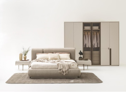 Schlafzimmer Beige Modern Beige Komplettes Bett 2x Nachttische Kleiderschrank