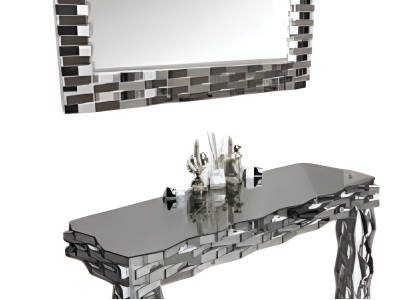 Moderne graue Holzkonsole mit Spiegel für eleganten Wohnstil