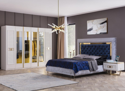 Schlafzimmer Set Polster Bett 2x Nachttische Kleiderschrank Luxus Möbel