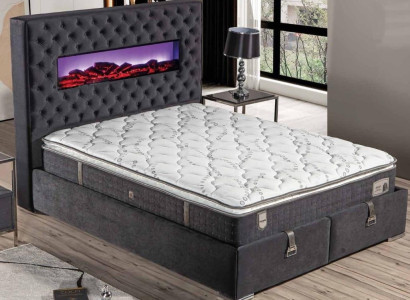 Schwarzes Bett mit Matratze aus Textil und Edelstahl, modernes Design