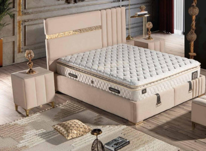 Elegantes Bett mit Matratze in Beige aus Textil und Edelstahl