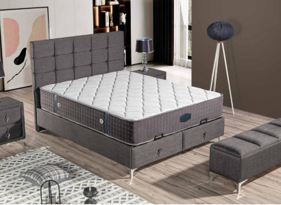 Grau modernes Bett mit Matratze aus Textil und Edelstahl